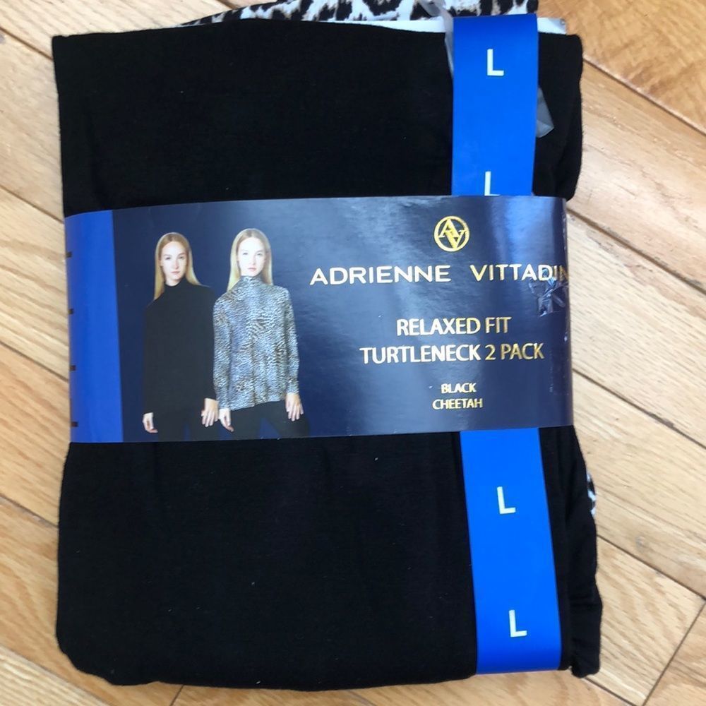 Adrienne Vittadini Relaxed Fit Turtleneck 2-Pack Black Cheetah Large